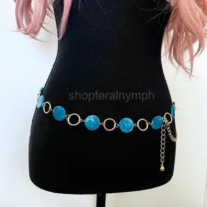 Gold Y2K Blue Marbled Disc Chain Belt, Fits 20.5-43 Inches, X7GA1270 thumbnail 3