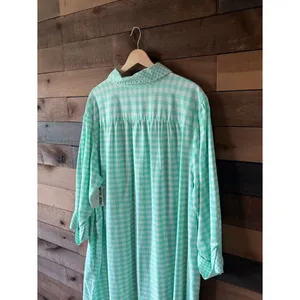 Vintage Mint Green Gingham Nightgown Button Front Midi Sleep Dress thumbnail 7