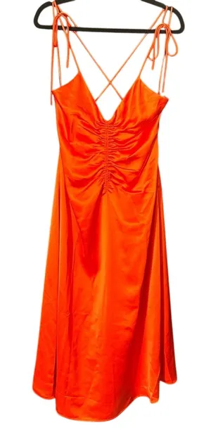 Jason‎ Wu Orange/Red Satin Feel Midi Dress Size Large thumbnail 1