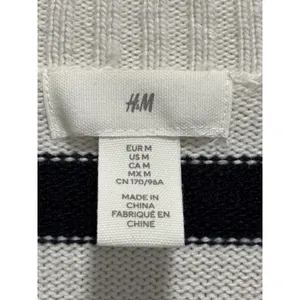 H&M Button Up Striped Oversized Knit Cardigan Size M Long‎ Sleeve Blk/Cream thumbnail 2