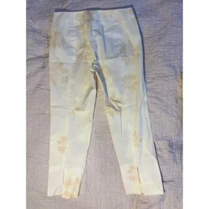 DKNY Womens Floral Print Cropped Pants Cream Tan Side Zip Stretch Trousers thumbnail 3