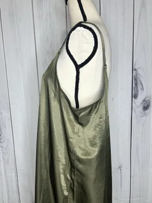 Vince Camuto Olive Green Satin Slip Maxi Dress Sz L V-Neck Strappy Sleeveless thumbnail 5