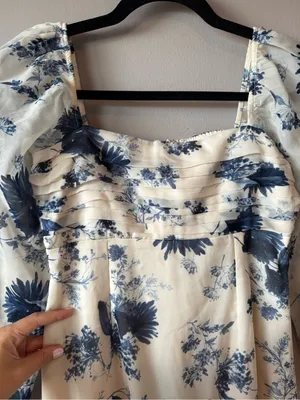 Abercrombie & Fitch NWT Ivory & Blue Emerson Chiffon Long-Sleeve Midi Dress XS thumbnail 6