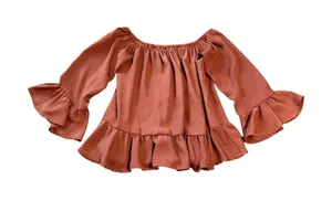 Peppermint Brown Off Shoulder Blouse Top Size Small Ruffle Sleeve‎ Flowy Light thumbnail 1