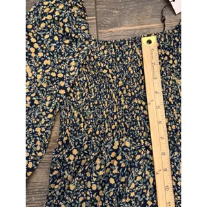 Missguided‎ Milkmaid Shirred Bust Mini Floral Dress Yellow Navy SZ 2 Cottagecore thumbnail 11