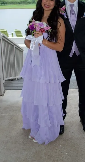 Strapless Purple ruffle maxi dress thumbnail 3
