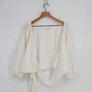 Reformation Hart Linen Wrap Top Womens XS White Off The Shoulder Long Sleeve thumbnail 3