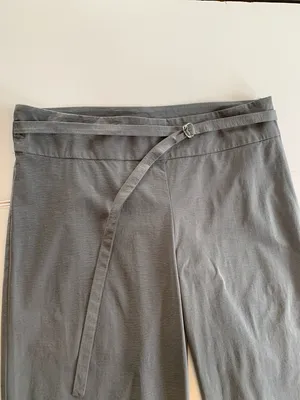 MNG By Mango Women’s Large Self Belt Side Zip Wide Leg Gray Trousers Dress Pants thumbnail 6