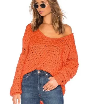 Free People $128 Crashing Waves Pullover Woman’s S orange knit sweater thumbnail 1