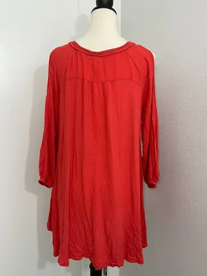 L*Space Large Red Cold Shoulder Lace-Up Tunic Dress / Cover-Up thumbnail 3