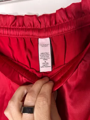 Victoria's Secret Satin Lounge Pajamas Pants Red Pink Piping w/pockets Tie M thumbnail 2