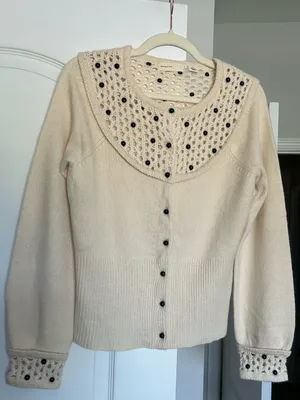 Anthropologie Sleeping on Snow Tea for Two Crochet Yoke Beaded Button Cardigan thumbnail 1