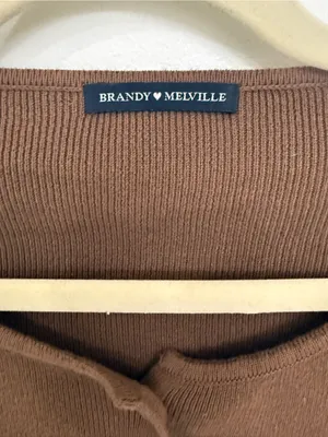 Brandy Melville Brown Cropped Button-Front Long Sleeve Top thumbnail 3