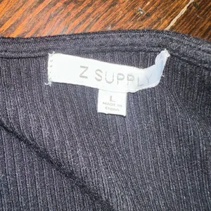 Z Supply black minimalist ribbed scoop neck puff sleeve L top thumbnail 2