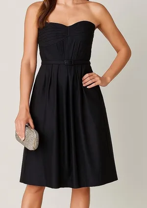 WHBM Black Strapless Classic Pleated‎ Darted Cocktail Dress Women's Size 2 thumbnail 1