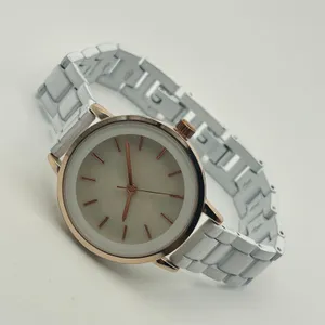 Rose-gold Case White Band Stainless Steel Watch Working New Battery thumbnail 4