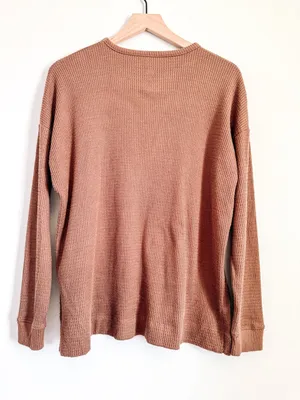 American Eagle Waffle Knit Crewneck Pullover Oversized Neutral Size Small thumbnail 6