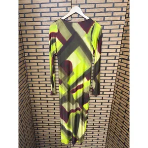 Zara Lime Green Abstract Long Sleeve Open Back‎ Maxi Dress Size Small thumbnail 2