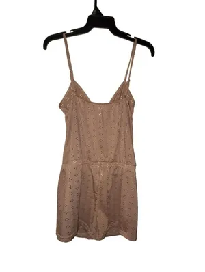 Love to Sleep Romper Coffee Eyelet Tie Front Adj Straps M thumbnail 10