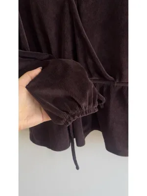 Madewell Corduroy Tie Front Faux Wrap Top Spiced Raisin Balloon Sleeve S thumbnail 5