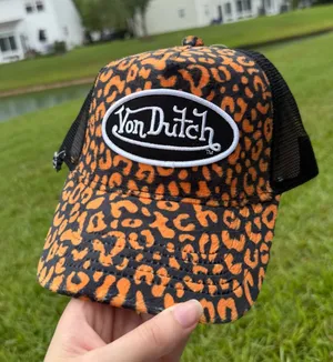 Von Dutch Orange and Black Leopard Trucker Hat thumbnail 1