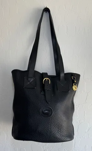 Dooney & Bourke Vintage AWL Black Bucket Tote Pebbled Leather brass Shoulder bag thumbnail 1