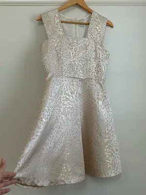 Le Soir Molly Bracken Fit & Flare Dress S Cream Gold Metallic Jacquard Lined thumbnail 3
