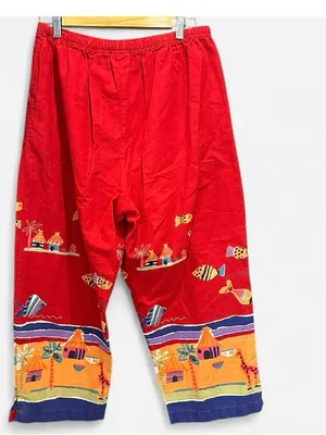 Vintage Y2K White Stag Red Wide Leg Capri Pants Cotton L Boho Resort thumbnail 5