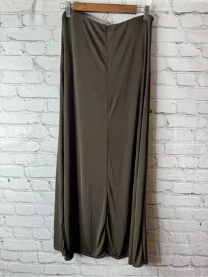 Free people dark green olive Drawstring Waist Maxi Skirt slinky ruched medium thumbnail 8