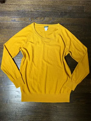 J. Crew Mustard Yellow Merino Wool Knit Sweater Round Neck Lightweight Medium thumbnail 2