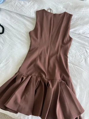 Sleeveless Brown Pleated Hem Dress thumbnail 4