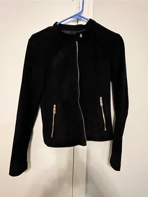 Ivanka Trump Black Faux Suede Moto Jacket With Gold Accents Size S thumbnail 2