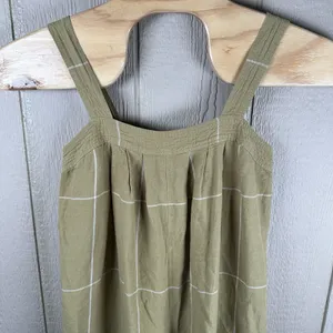 Madewell Superwide-Leg Jumpsuit Womens Size 6 Olive Green Windowpane Linen Blend thumbnail 2
