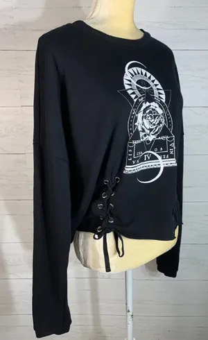 Hot Topic - Geometric Floral Lace Up Sweatshirt size L thumbnail 8