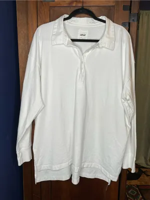 Aerie Womens Oversized Rugby Polo Top XL White Cotton Boyfriend Coastal Preppy thumbnail 2