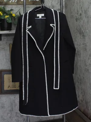 Beautiful By Lawrence Zarian Double Knit Lined Belted Coat Black Multi XS thumbnail 1