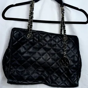 Michael Kors Satchel Susannah Leather Quilted Double Handle Large Black thumbnail 1