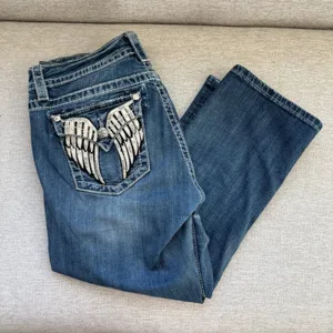 Vintage Miss Me Denim Capri Jeans 32 Angel Wing Embroidered Pockets Y2K Mcbling thumbnail 3