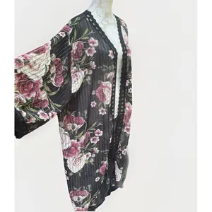 LuLaRoe Black Rose Floral Kimono Lace Duster XL Boho Whimsigoth Resort Cruise Cover Up thumbnail 9
