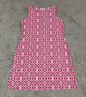 Jude Connally Dress Womens Large Pink White Geometric Sleeveless Shift Stretch thumbnail 1