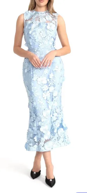 Light Blue floral lace midi dress thumbnail 1