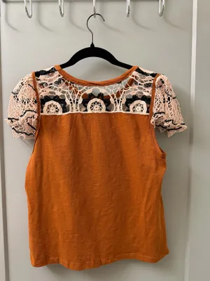 Anthropologie Lace Flutter Sleeve Blouse Cedar Brown thumbnail 5