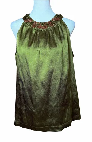 Y2K Apt. 9 Olive Green Satin Sleeveless Top Halter Beaded Sz Large Whimsygoth thumbnail 1