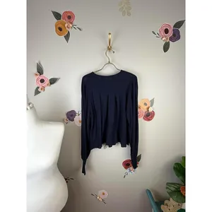 Free People Navy Textured Back Pleated Long Sleeve Blouse - Size - Large thumbnail 5