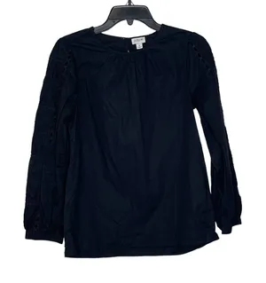 J. Crew Blouse Top Size Small Black‎ With Lace Sleeves Cotton Stretch Blend thumbnail 1