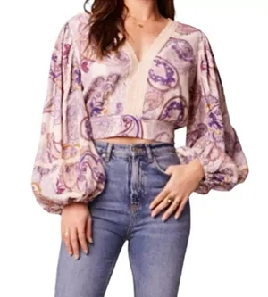 Band Of The Free New Paisley Lace V-Neck Balloon Sleeve Crop Top Size Small thumbnail 4