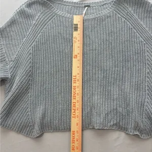 Free People Grey Ribbed Knit Cropped Short Sleeve Boxy Sweater Cotton Blend XS‎ thumbnail 6