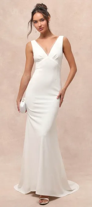 NWOT Lulus Captivating Promise White Sleeveless Mermaid Maxi Dress Bridal Gown S thumbnail 1