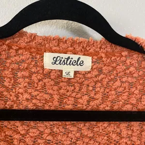 Listicle Orange Textured‎ Knit Casual Slouchy Comfy Cozy Long Duster Cardigan L thumbnail 2