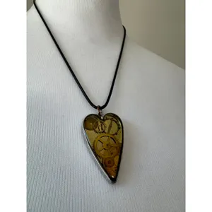 Retro Steampunk Resin Heart Clockwork Pendant Unisex Necklace w/ Black Cord thumbnail 6